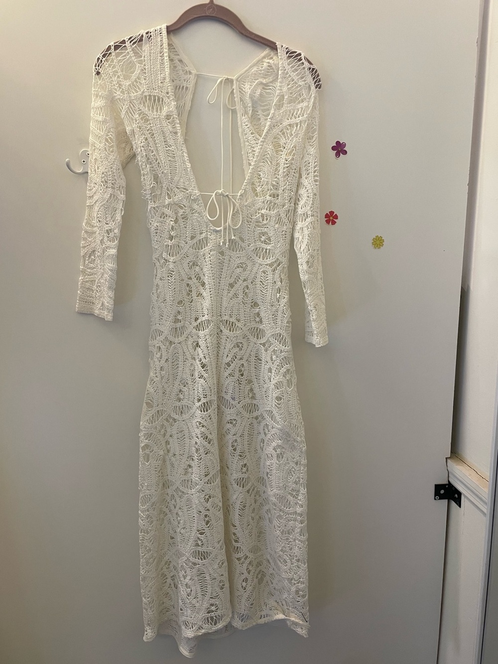 For love and lemons white crochet tie back summer beach dress sz xs
